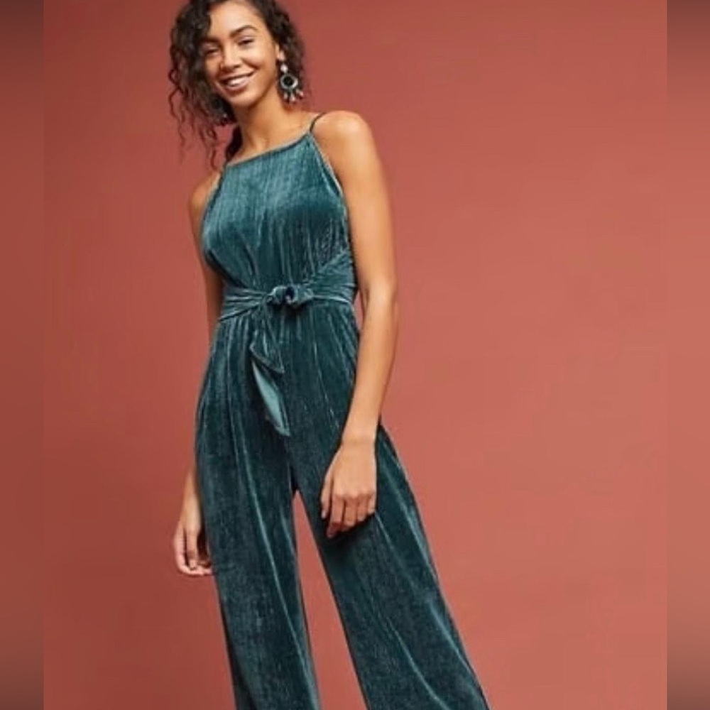 Greylin Teal Velvet Jumpsuit